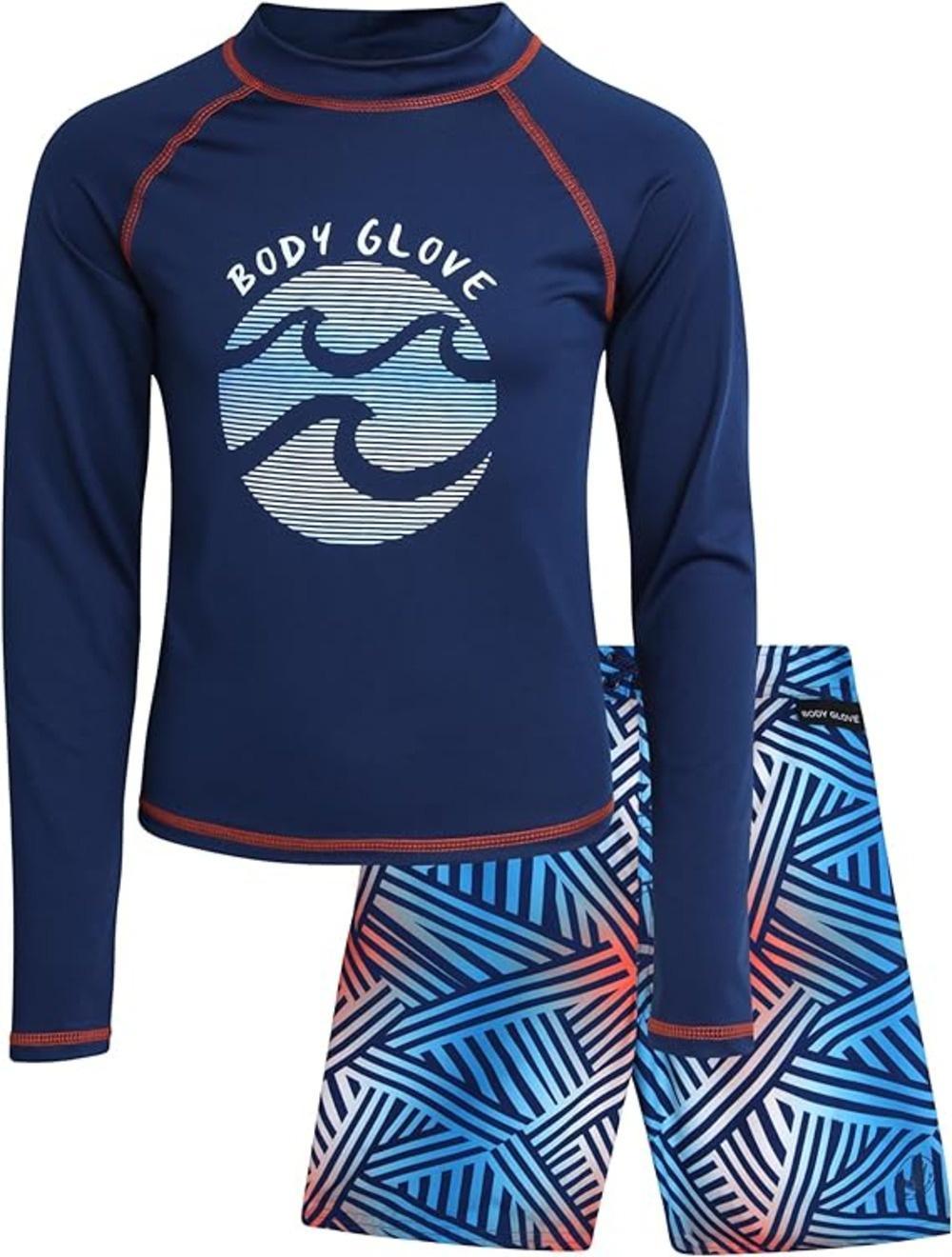 Body Glove Boys’ Long Sleeve Rash Guard Set – UPF 50+ Swim Shirt and Bathing Suit Trunks – Swimwear Set for Boys (5-12)